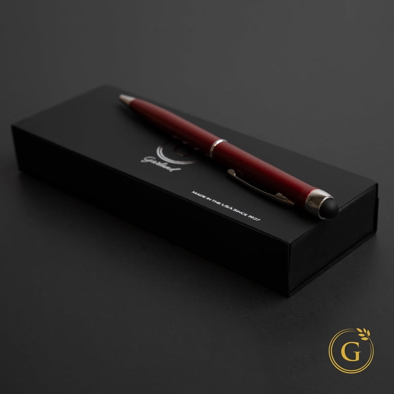 Garland Metal Twist Pen & Stylus– Made in USA- 2-In-1 Dual-Function– Classic Color Pen for Digital Devices– Phones, Tablet, Any Touch Screen, for Executive, Graduate, Refillable- Red/Chrome
