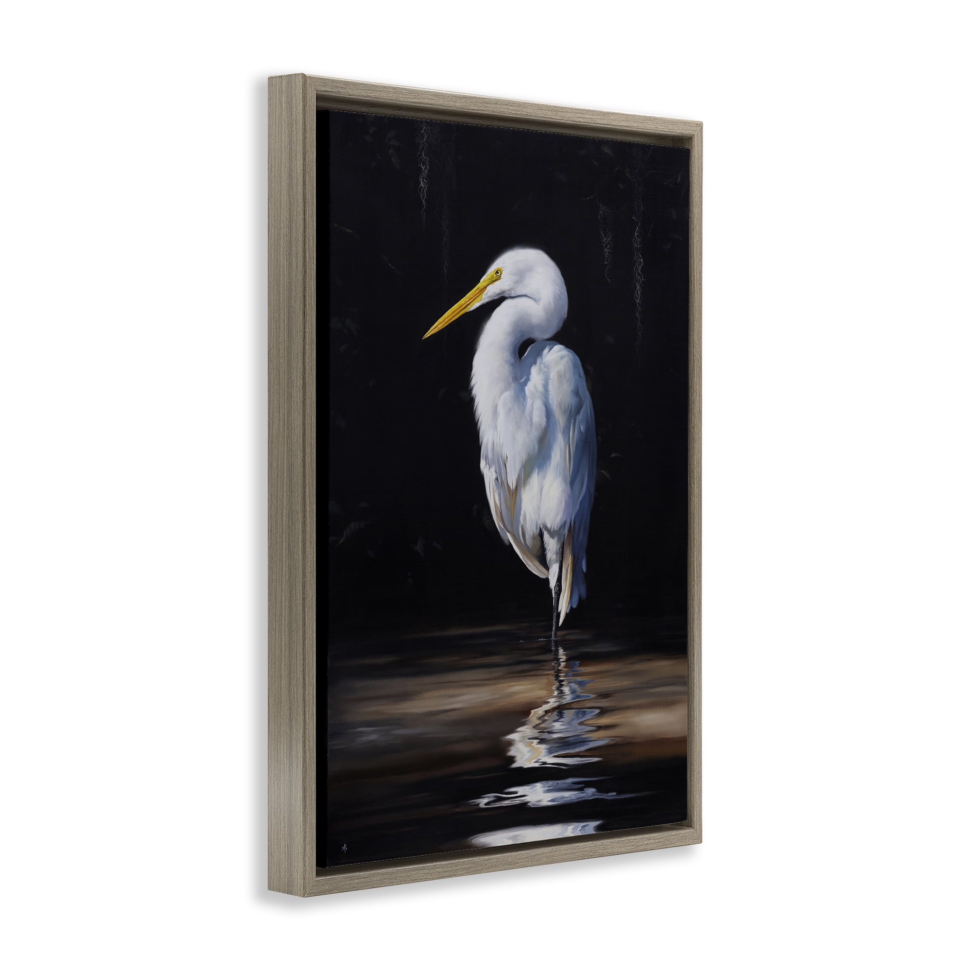 Stupell Industries Balancing Egret Bird Animals Painting Brown Floater Framed Canvas Art Print Wall Art, 17 x 25