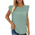 thumbnail image 1 of Hauts d'Été Grande Taille pour Femmes, Col Rond en Crochet, Manches à Volants, T-Shirts Amples, 1 of 7