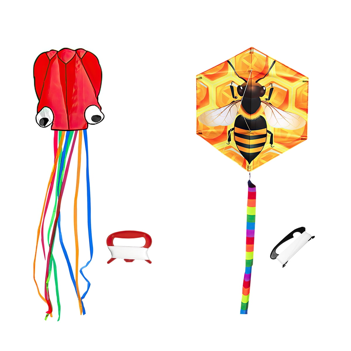 Kepooman Large Red Octopus Kite & Bee-Print Kite with Tail & Lines, 2 Pack Easy Flyer Kites for Family Outdoor Game Activities Kepooman Large Red Octopus Kite & Bee-Print Kite with Tail & Lines, 2 Pack Easy Flyer Kites for Family Outdoor Game Activities