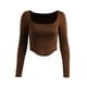 thumbnail image 1 of VISgogo Tops de Mujer, Camiseta de Punto de Color Sólido de Manga Larga con Cuello en U para Damas Jóvenes VISgogo moda, 1 of 9