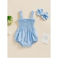 thumbnail image 3 of Elippeo Baby Girls 2Pcs Summer Outfits 3 6 12 18 Months Sleeveless Frill Smocked Strap Romper with Headband Set, 3 of 10