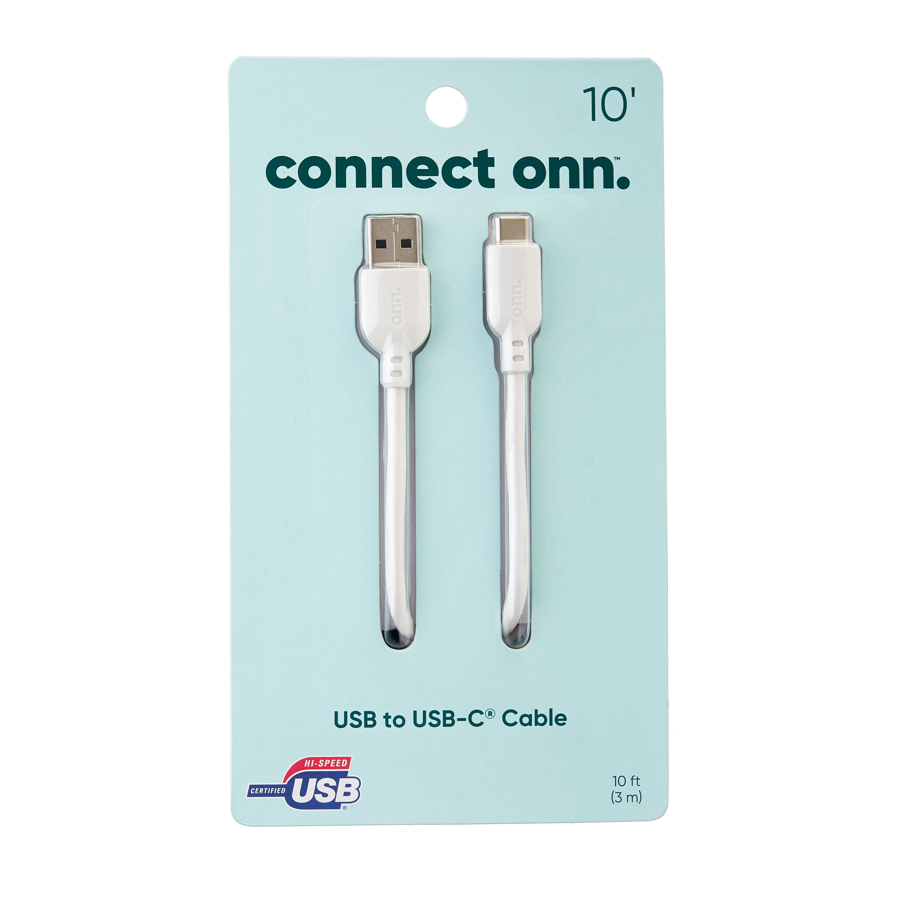 onn. USB to USB-C Cable, White, 10'