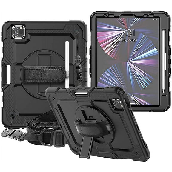iPad Pro 11 Inch Case 2022/2021/2020/2018 iPad Pro 11 4th/3rd/2nd/1st Generation Cases with Screen Protector Pencil Holder for Kids Shockproof Rugged Cover Kickstand Hand Strap