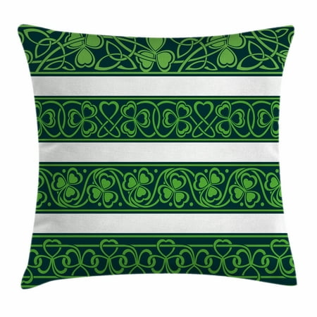 Irish Throw Pillow Cushion Cover, Set of Four Shamrock Borders Gaelic Nature