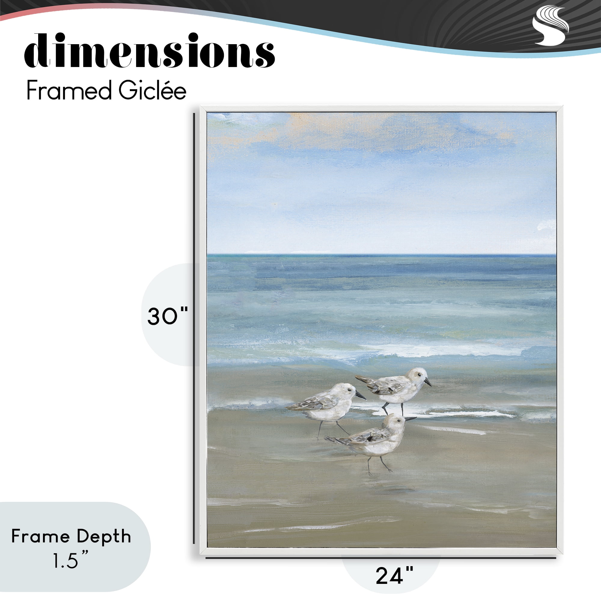 Stupell Industries Three Shorebirds & Gentle Waves White Framed Giclee Art, design by Nan