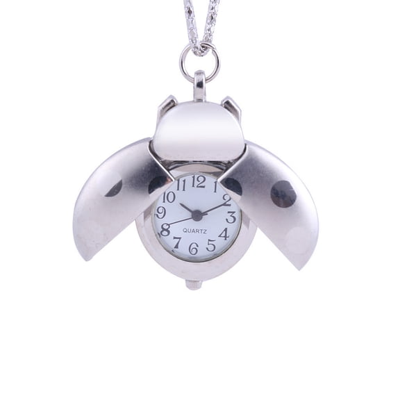 Mini Ladybug Pocket Watch, Cute Seven Spot Beetle Design Quartz Pendant Watch for Kids, Gifts, Collection and Decoration