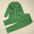 thumbnail image 5 of Ediodpoh Satin Silk Button Down Pajamas PJ's Sets Solid Two Piece Family Matching Sleepwear Loungewear Long Sleeve Silk Nightwear for Kids Light Green 7-8 Years, 5 of 9