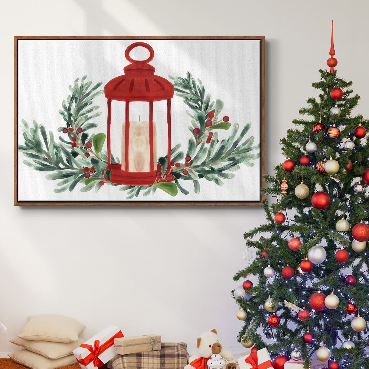 Woodland Holiday Collection A - Framed Gallery Wrapped Holiday Canvas - 17 x 25 - Rosewood Frame
