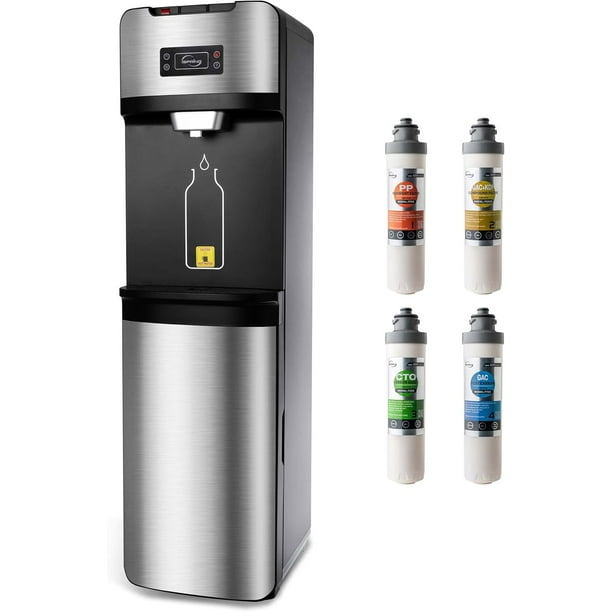 iSpring DS4S Dispensador de Agua sin Botella, Autolimpiante, Configuraciones de Temperatura Caliente, Fría y Ambiente, Acero Inoxidable, 4 Etapas, Plateado