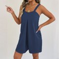 thumbnail image 3 of Daiosportswear Women's Solid Wide Strap Sleeveless Side Pocket Relaxed Fit Summer Beach Short Jumpsuit Navy XS(XS), 3 of 9