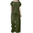 thumbnail image 1 of PENGXIANG Ensemble d'Été 2 Pcs pour Femmes Ensemble Décontracté Couleur Unie Col Rond Pantalon Grand, 1 of 7
