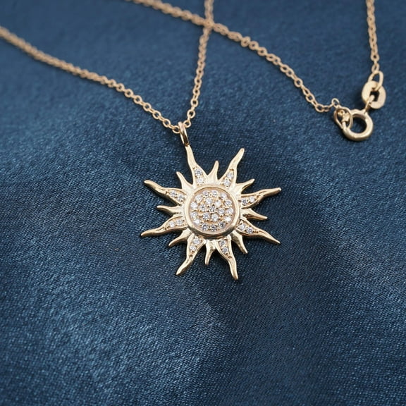 Hitanshu Jewels Cluster 14K Yellow Gold Finish Roun Cut CZ Sun Pendant Necklace