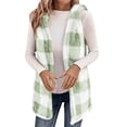 thumbnail image 2 of Women Sleeveless Plaid Hooded Shacket Fuzzy Sherpa Vest Long Lightweight Flannel Shirts Soft Warm Outerwear, 2 of 7