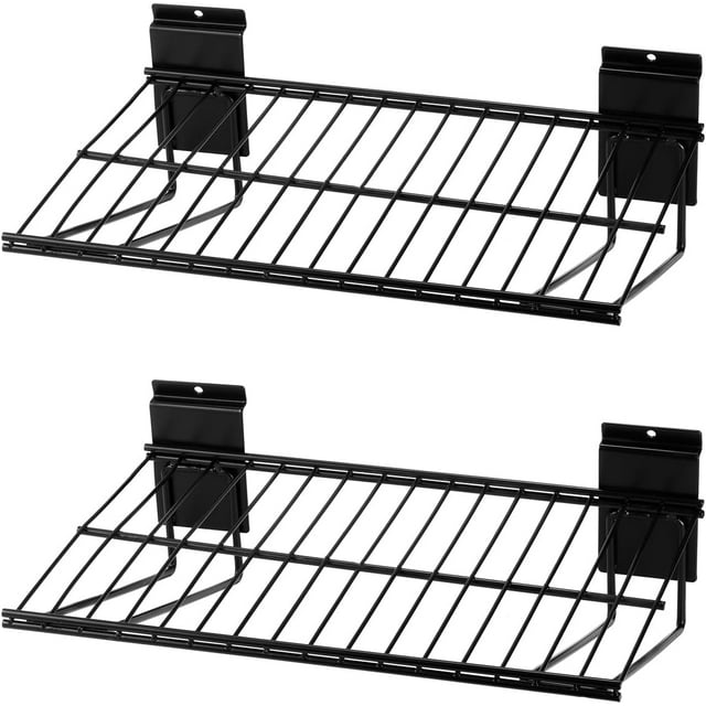 PYBTOOL Slatwall Shelves, Slatwall Accessories, Slat Wall Wire Shelf, Heavy Duty Garage Storage Slatwall Shelf(16-Inch Width,2 Pack)