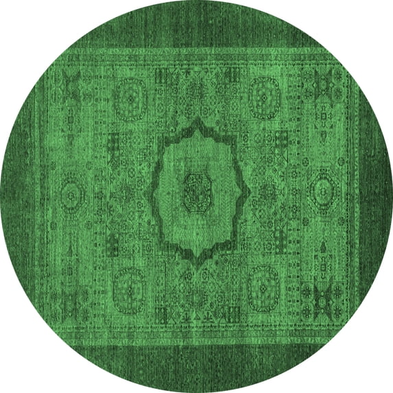 Ahgly Company Indoor Round Abstract Emerald Green Modern Area Rugs, 7' Round