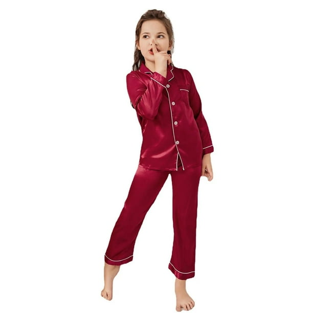 Pijamas de satén para niños y niñas, ropa de dormir de manga larga con botones, L313, venta al por mayor