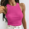 thumbnail image 6 of Crop Tank Tops Womens Ribbed Knit Slim Fit Summer Tanks Blouses Solid Color Sleeveless Crew Neck Tees (L, Hot Pink), 6 of 6