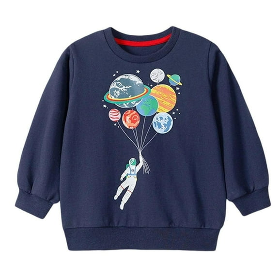 Favoffer Winter Boys Navy Astronaut-Graphic Crewneck Hoodless Sweatshirt - Casual,Play,Outdoor,Adventure 2-8Y