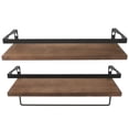 thumbnail image 1 of 2Set Wall Storage Shelf Brown 15.7X5.9X5.1Inch Metal Wood Storage Rack for Living Room Kitchen, 1 of 8