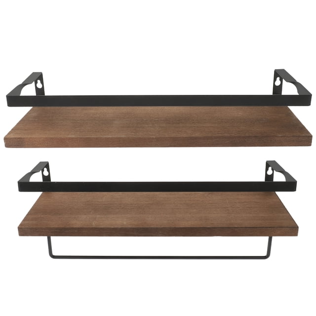 2Set Wall Storage Shelf Brown 15.7X5.9X5.1Inch Metal Wood Storage Rack for Living Room Kitchen