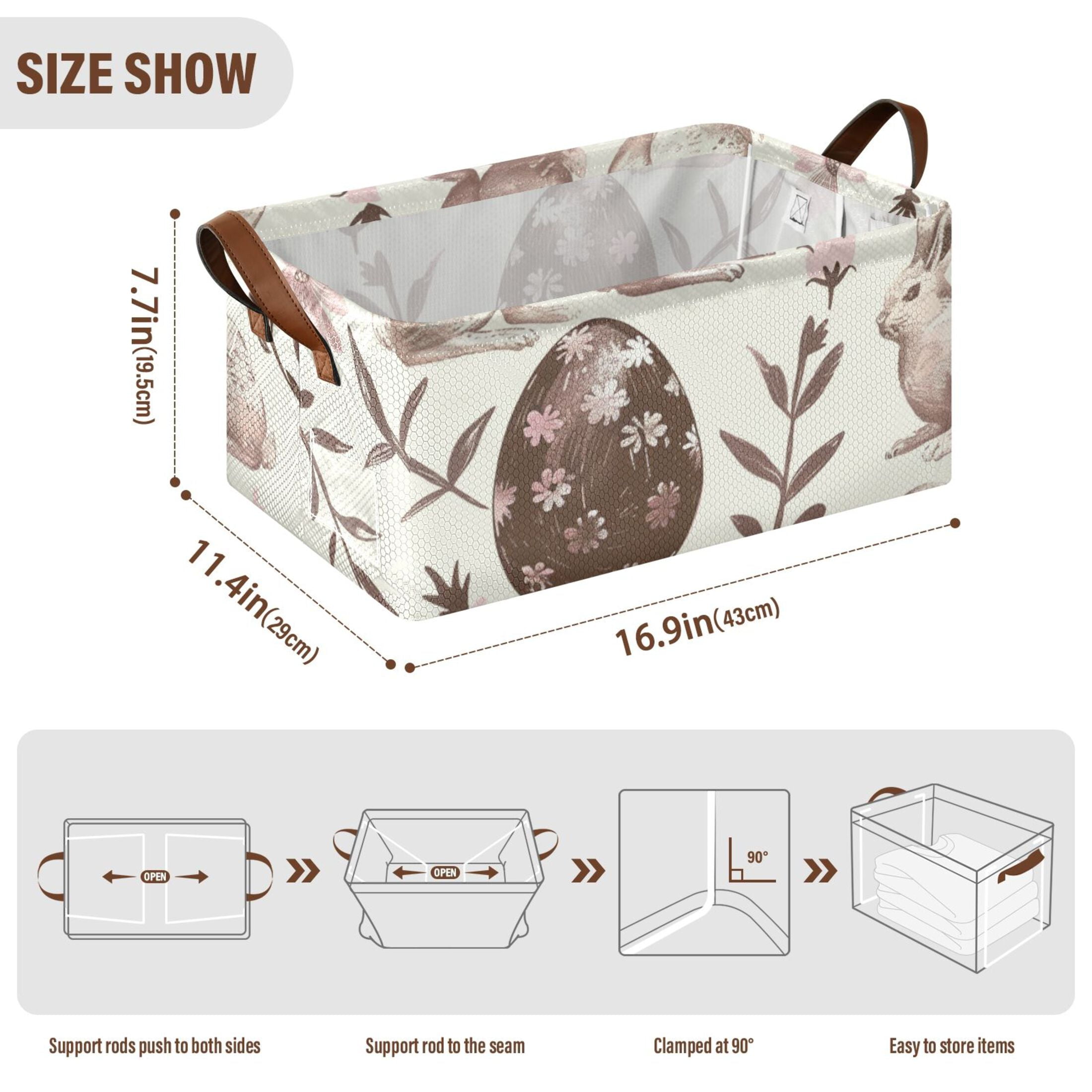 Chocolate Easter Eggs Rabbits Storage Bins with Handles Foldable Storage Baskets for Shelves Organizer Cloth Baskets