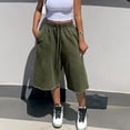 thumbnail image 2 of Resicozy Womens Wide Leg Sweat Bermuda Shorts Drawstring Elastic Waist Hem Casual Lounge Shorts with Pockets Army Green 2XL, 2 of 6