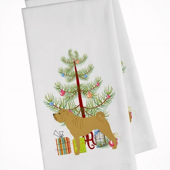 Shar Pei Merry Christmas Tree White Kitchen Towel Set of 2 Dish Towels