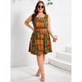 thumbnail image 3 of SHOWMALL Women's Plus Size Sleeveless Dress, A-Line Summer Dress with Pockets, Boho Folk Patchwork Print 4X Keyhole Neck Pleated Casual Shift Dress for Beach Vacation, 3 of 5