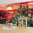 thumbnail image 6 of Wallpaper Handcrafted Stained Glass Sunset Scene Bold Colors Peel and Stick Wall Murals 100"H x 144"W Removable PVC Wall Paper Self-Adhesive Wall Paintings Art Decor for Bedroom Living Room, 6 of 7
