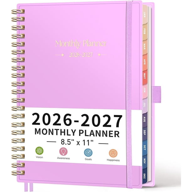 2026-2027 Mensual Planner, Enero 2026 - Diciembre 2027, Agenda, Calendario, Pestañas de 24 Meses, Tapa de Plástico Flexible, Planificador A5