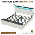 thumbnail image 3 of Queen Size Bed Frame with High Headboard, Farmhouse Platform Bed with LED Lights and Charging Station, Queen Bed Frame with Storage Ottoman, No Box Spring Needed, White, 3 of 6