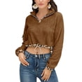 thumbnail image 1 of Sudadera con cordón de bloque de color para mujer, manga larga, cuello con cremallera, tops para actividades al aire libre, 1 of 6