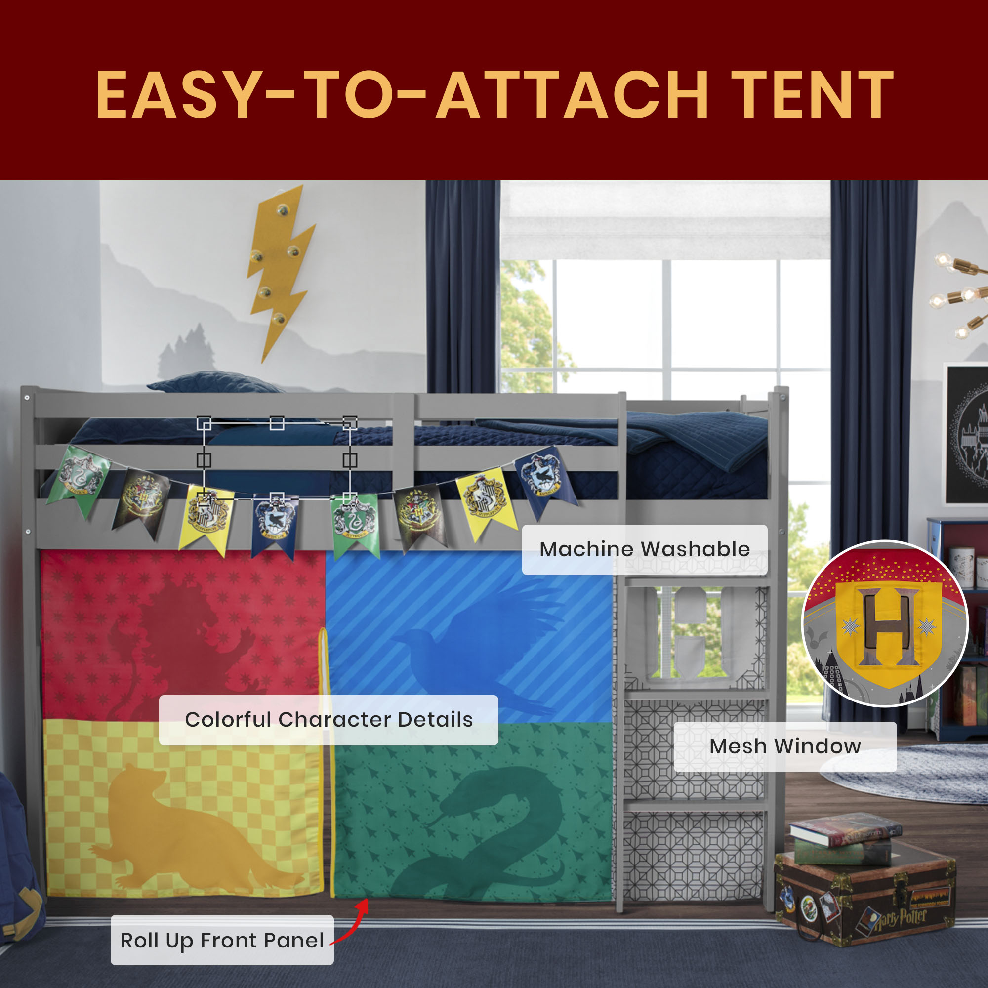 Harry Potter Loft Bed Tent by Delta Children - Curtain Set for Low Twin Loft Bed (Bed Sold Separately) - image 5 of 11