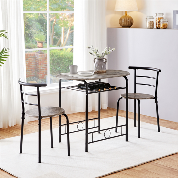 Yaheetech 3 Piece Dining Table Set with Steel Legs, Drift Brown