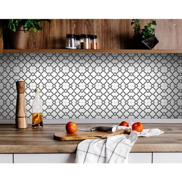 HomeRoots 7" X 7" Black and White Prism Peel and Stick Removable Tiles Black