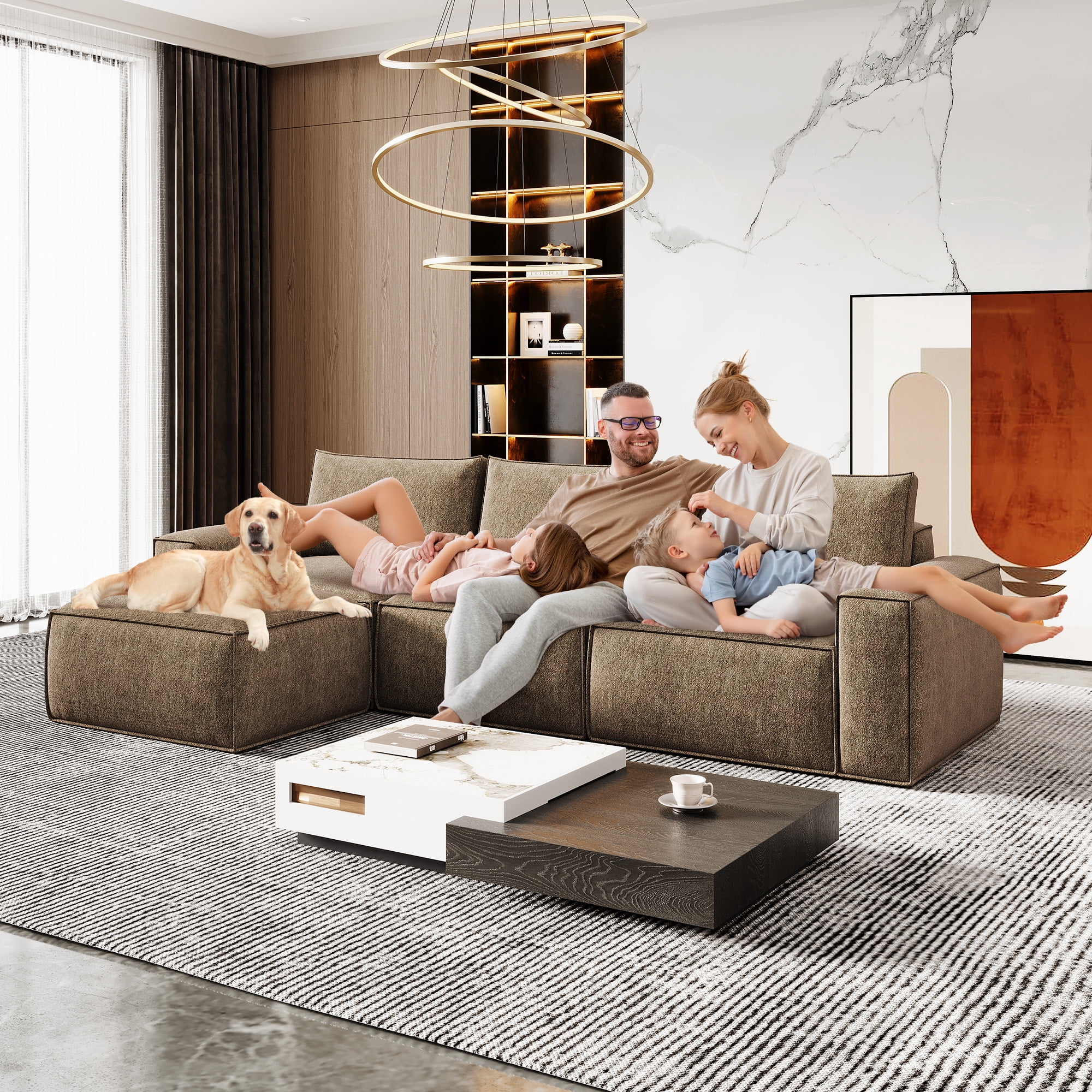 175" Oversized Boneless Couch for Living Room, Neche Modern Modular Sectional, Convertible, U Shaped, Deep Seat, Big Comfy Sofa Set with Ottoman,Brown