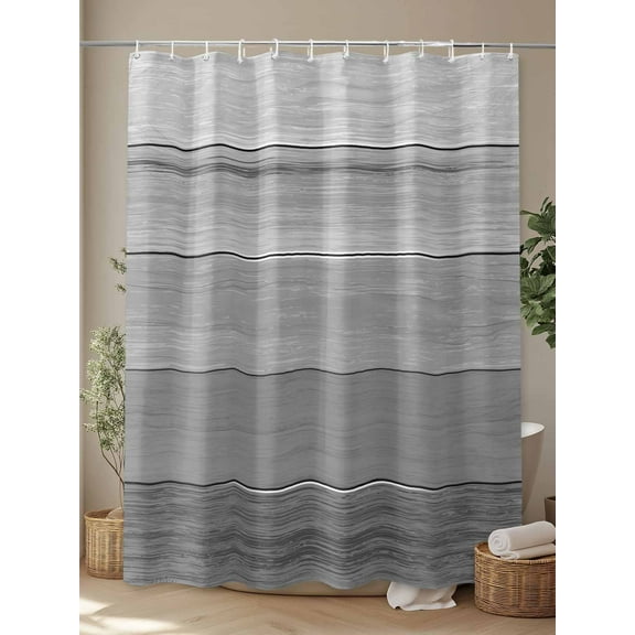 Shower Curtain, Country Gray Ombre Stripe Waterproof Shower Curtain Set with Hooks for Bathroom Showers,Stalls and Bathtubs,72x72In Farmhouse Gradient Wood Plank