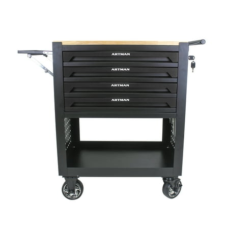 Noaman 7-Drawer Multifunctional Tool Cart with Wheels, Black and Blue