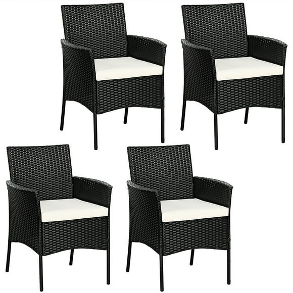 Gymax 4PCS Patio Rattan Arm Dining Chair Cushioned Sofa Furniture Black