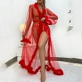 thumbnail image 3 of Gibobby Lenceria mujer sexy de tul Sexy a la para mujer, lencería larga, camisón, albornoz, ropa de dormir, nupcial de plumas, lencería de encaje(Rojo M), 3 of 5