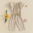 thumbnail image 4 of Zanarzt Kids Girls Summer Outfits Toddler Girl Birthday Outfit Ruffle Short Sleeve T Shirt Tops Pants Bottoms Clothes Set Back to School Clothes Beige,3-4 Years, 4 of 9