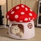 thumbnail image 1 of Cama corta de felpa para gatos, colchón de aire, casa para gatos con hongos, cueva semicerrada, cálida, con forma de planta, tapete extraíble y lavable, ideal para gatos de interior y perros pequeños,, 1 of 7