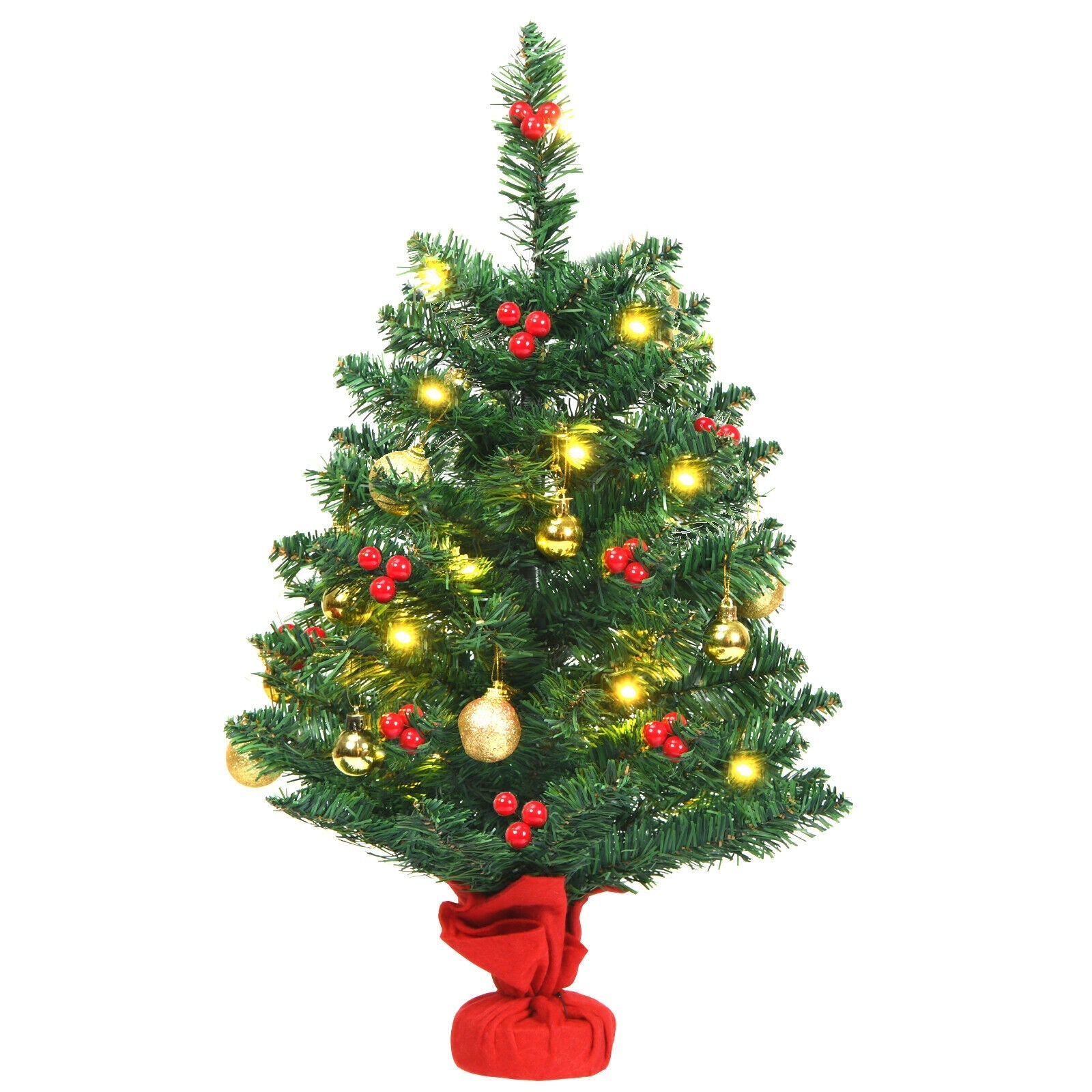 24" PVC PreLit Tabletop Christmas Tree Battery Operated w/ Ornaments