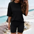 thumbnail image 5 of LYXSSBYX Two Piece Sets for Women Summer Women's New Round Neck Casual Solid Color Short Sleeved Sweater Short Sleeved Set, 5 of 9