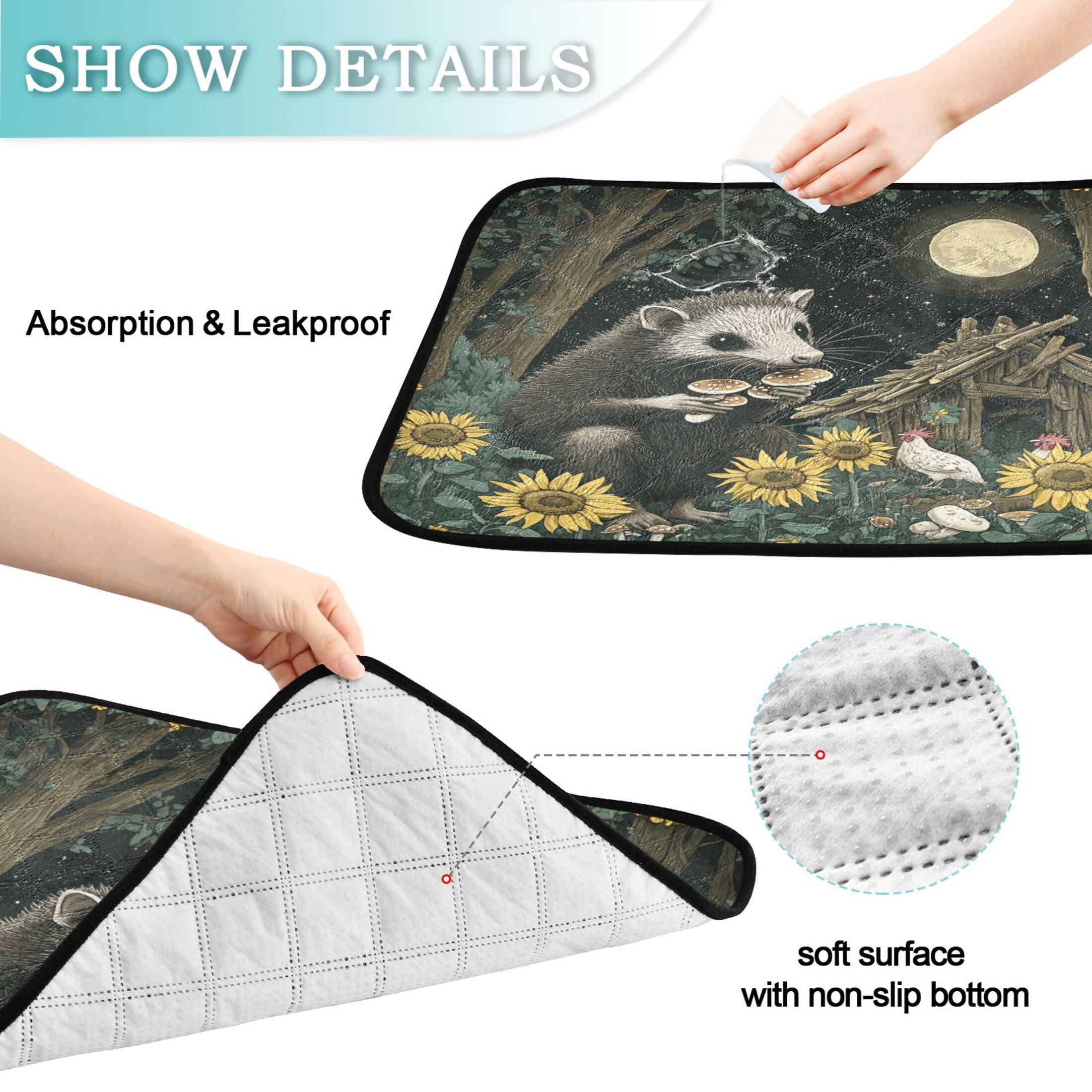 Qxltty Extra Large Possum Cat litter Pads Pet Set of 3 Diaper Mats Center Anti-leakage Layer Absorbent Soft and Comfortable