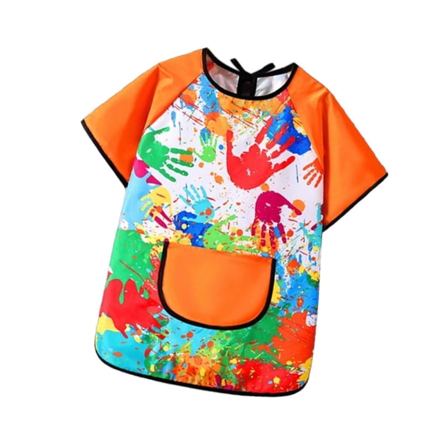 ALTROS DE ARTES DE NIÑOS Niños Art Smock Soft Baby Feeding Bib Multipurpose con bolsillos impermeables para niñas Cocina a mano para niños Naranja
