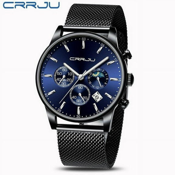 Luxury Men Watch Fashion Waterproof Chronograph Wristwatch Classic Business Full Steel Male Calendar Watch with Moon Phase