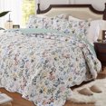 thumbnail image 4 of 3-Piece Full/Queen Size Quilt Set - Floral Garden Style Bedspread Coverlet with 2 Pillow Shams, Microfiber, 4 of 6
