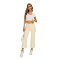 thumbnail image 3 of Women's flared cropped pants, jeans, mid waist cut, elastic ankle length, slim fit with pockets, 3 of 5
